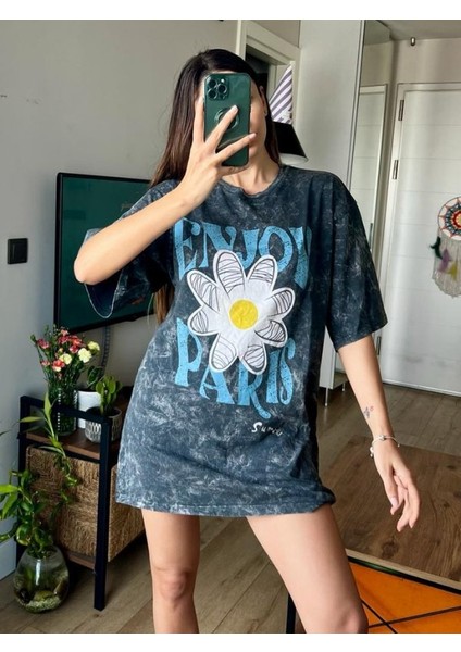 Füme Papatya Desen Eskitme Tasarım Tişört fiyatları