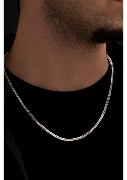 Kalın Erkek Kolye - Gümüş Beyaz Tilki Kuyruğu Model Kolye