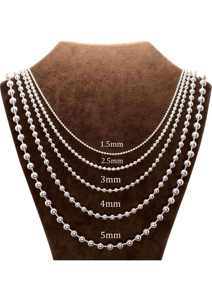- 1,5mm Top Zincir Model 925 Ayar Gümüş Erkek Kolye Zincir 24007980414