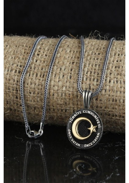 Ay Yıldız Model Önce Vatan Gümüş Erkek Kolye