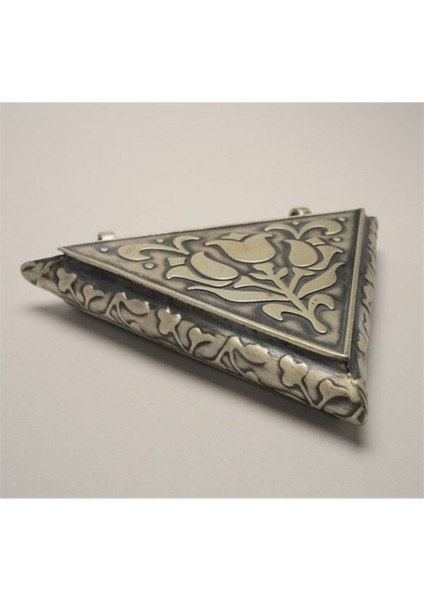 Lale Motifli Erkek Gümüş Cevşen Muska Kolye Haznesi Büyük Boy