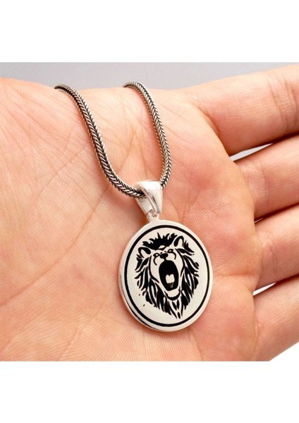 Aslan Figürlü Erkek Gümüş Kolye Zincir