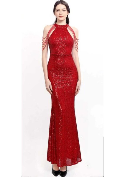 Halter Yaka Taş Tasarımlı Pul Payet Abiye Elbise fiyatları