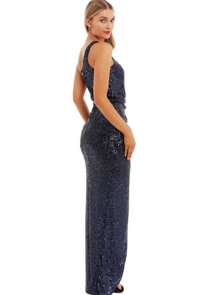 Tek Omuz Pul Payet Işlemeli Abiye Elbise modelleri