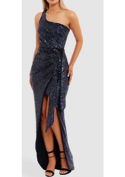 Tek Omuz Pul Payet Işlemeli Abiye Elbise fırsatları