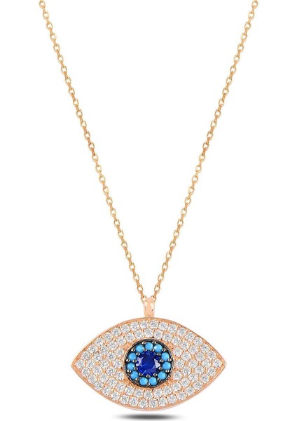 Zirkon Taşlı Rose Nazarlıklı Göz Model Gümüş Kadın Kolye Gklgozmodl7-Ros