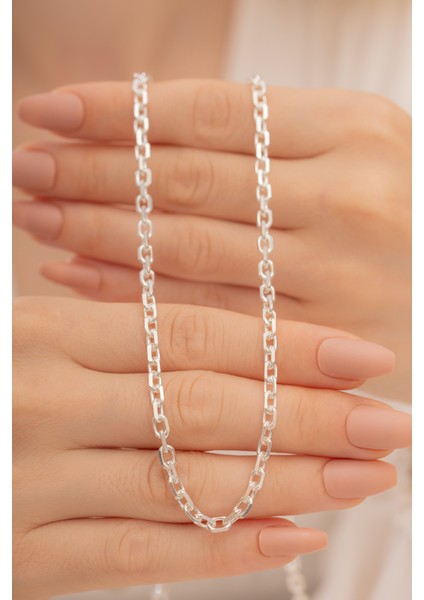 - 4mm Forse Model 925 Ayar Kadın Gümüş Kolye Zincir