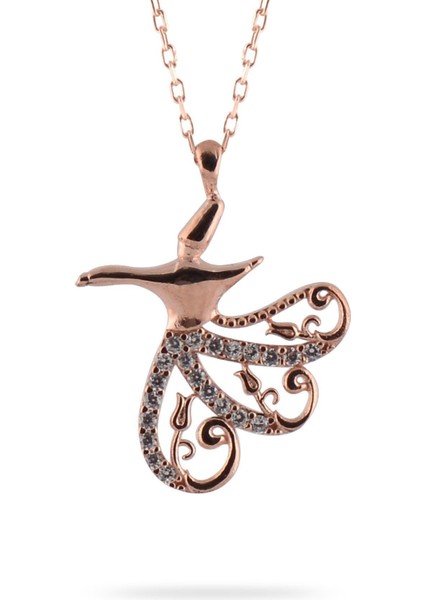Lale Motifli Semazen Rose Gold Renk 925 Ayar Gümüş Bayan Kolye Gklsemazenk-Ros