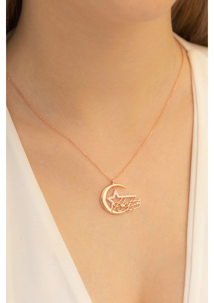 - Zirkon Taşlı Rose Kemal Atatürk Imzalı Ay Yıldız Gümüş Kolye Gklayyldzm4-Ros