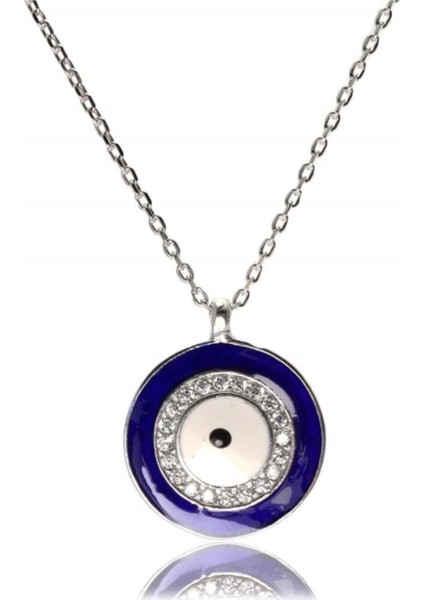 Nazarlık Motifli Küçük Boy Bayan Gümüş Kolye Beyaz Model