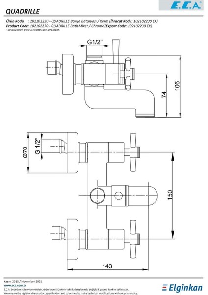 Eca Quadrille Banyo Bataryası + Eca Logica Sürgülü Duş Seti Üst Takımı indirimleri