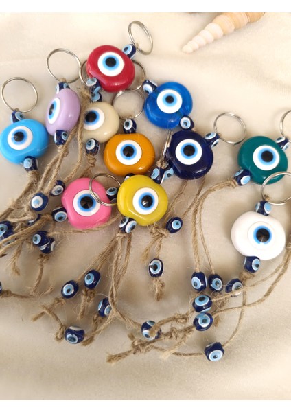Nazar Boncuk Anahtarlık 20 Adet Kötü Göz Kovucu Nazar Hand Made Hasır Renkli Boncuklu Nazarlı Anahtarlık fiyatları