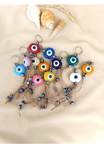 Nazar Boncuk Anahtarlık 5 Adet Kötü Göz Kovucu Nazar Hand Made Hasır Renkli Boncuklu Nazarlı Anahtarlık