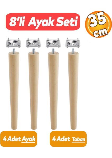 Ahşap (35 CM) Sehpa Masa Puf Tabure Tv Ünitesi Ayağı Ayakları M8 Civatalı Bağlantı Aparatlı 4'lü Set