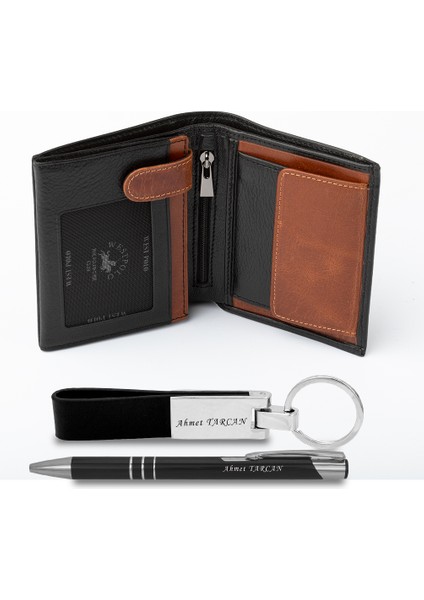 West Polo deri Isme Özel Erkek Cüzdan Isme Özel Kalem ve Anahtarlık