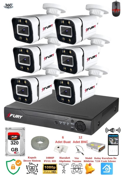 6 Kameralı Full Hd Gece Renkli - Su Geçirmez Ultra LED Güvenlik Kamerası Seti 320 GB fiyatları