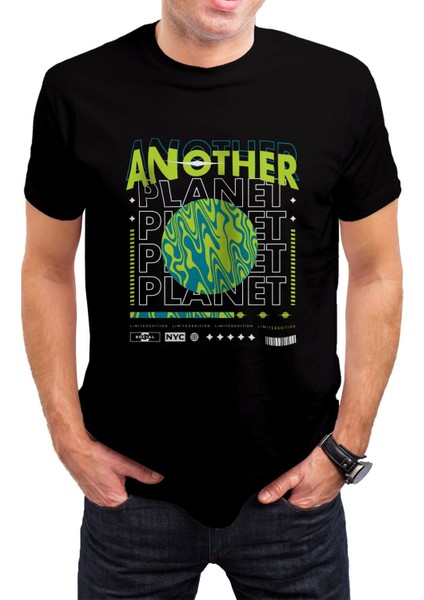 Gezegen Baskılı Siyah Unisex T-Shirt C309