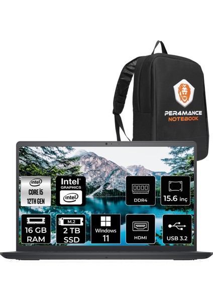 Inspiron 15 3520 Intel Core I5 1235U 16GB 2tb SSD 15.6'' Fhd Windows 11 Pro Taşınabilir Bilgisayar I352024052009U & Per4 Çanta I352024052009U145