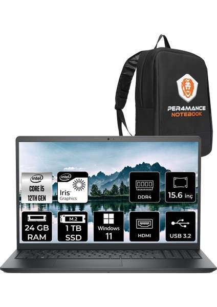 Vostro 3520 Intel Core I5 1235U 24GB 1tb SSD 15.6'' Fhd W11P Taşınabilir Bilgisayar N1605PVNB3520 & Per4 Çanta N1605PVNB3520P154