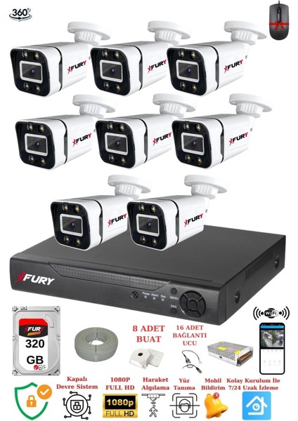 8 Kameralı Full Hd Gece Renkli - Su Geçirmez Ultra LED Güvenlik Kamerası Seti 320 GB
