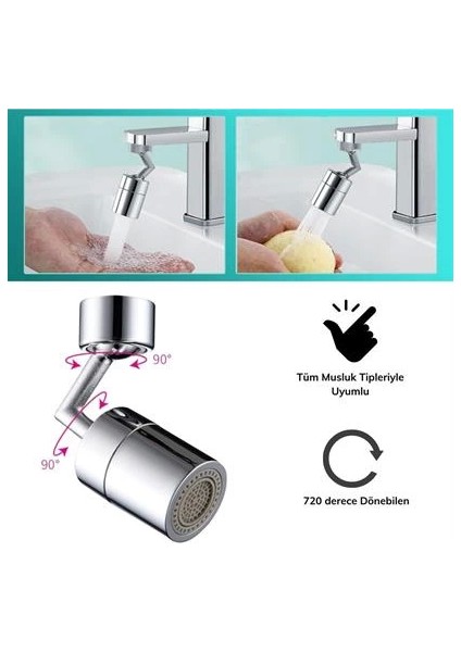 720 Derece Dönebilen 4 Filtreli Tüm Musluk Tipleri Ile Uyumlu Montaj Aparatlı Musluk Başlık indirimleri