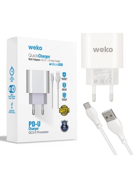 WK-21441 Pdu Qc 3.0 Amper Şarj Başlık Adaptörü + Mıcro USB Kablo No:1