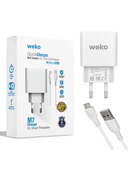 WK-21436 M7 2.1 Amper Şarj Başlık Adaptörü + Mıcro USB Kablo No:3