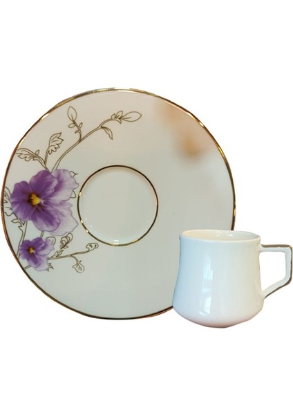 Evaliza Buket Mor Double 2'li Kahve Fincan Altlıklı Baguet Takım Sofra Porselen 130-150ML