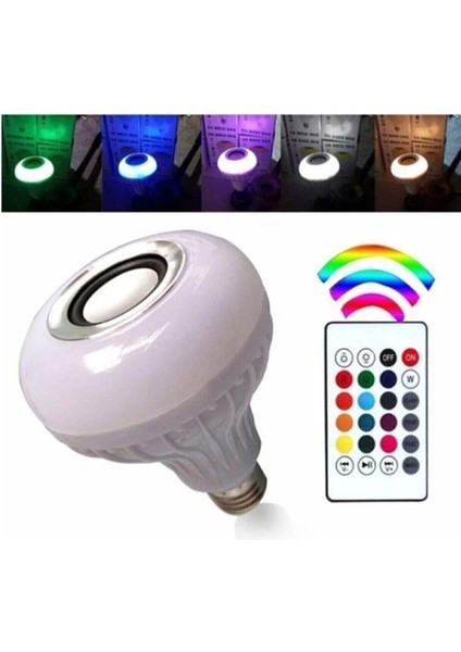 Gece Lambası Bluetooth Hoparlör Ledli Lamba Kumandalı Mp3 Çalar Ampul Renkli Ampul