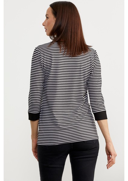 Çapa Detaylı Çizgili Penye T-Shirt - Siyah fırsatları