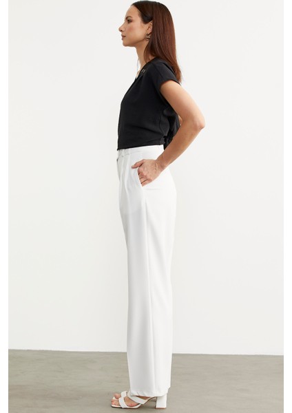 Yüksek Bel Pileli Palazzo Pantolon - Ekru fırsatları