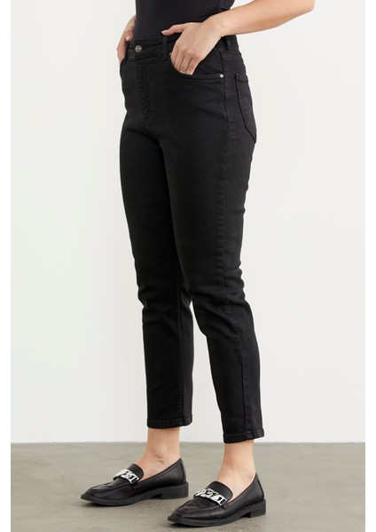 Likralı Fit Mom Jean - Siyah fırsatları