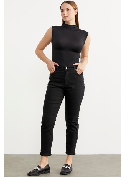 Likralı Fit Mom Jean - Siyah indirimleri
