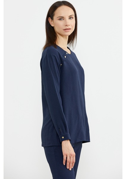 Baskı Detaylı Uzun Kol Krep Takım - Lacivert fırsatları