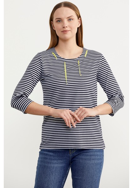 Neon Ip Detaylı Çizgili T-Shirt - Lacivert fiyatları