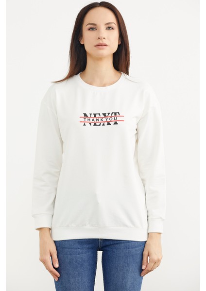 Sıfır Yaka Oversize Sweatshirt - Ekru