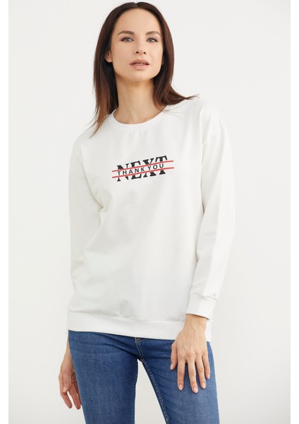 Sıfır Yaka Oversize Sweatshirt - Ekru modelleri