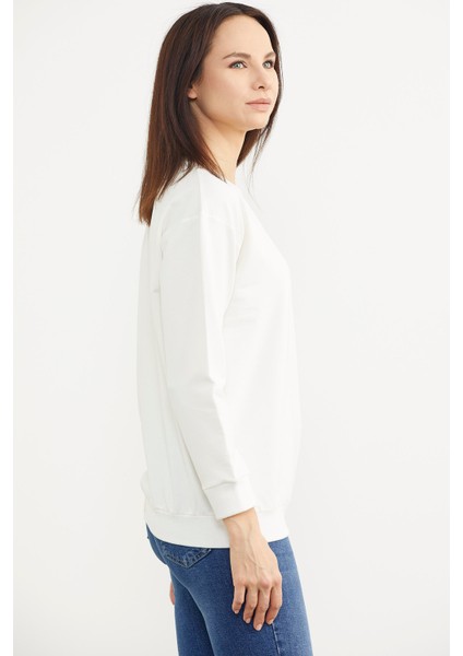 Sıfır Yaka Oversize Sweatshirt - Ekru fırsatları