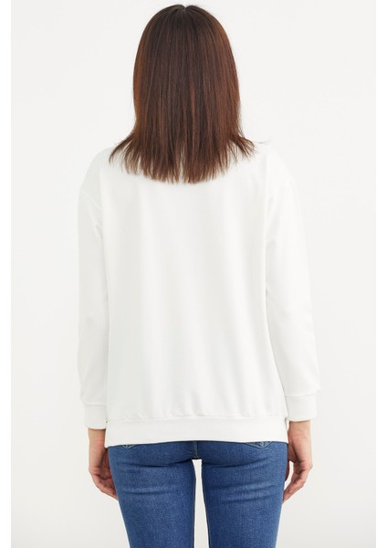 Sıfır Yaka Oversize Sweatshirt - Ekru indirimleri