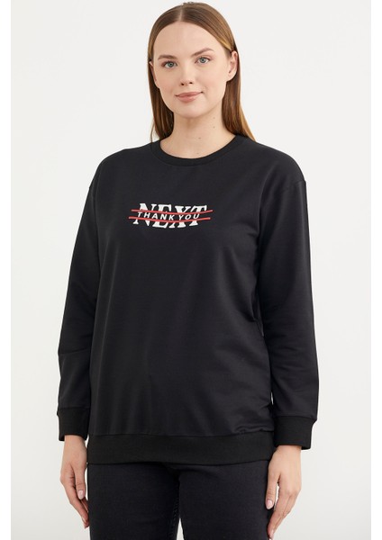 Sıfır Yaka Oversize Sweatshirt - Siyah