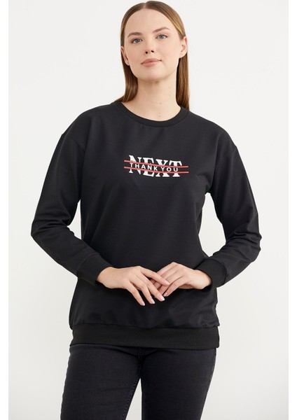 Sıfır Yaka Oversize Sweatshirt - Siyah modelleri