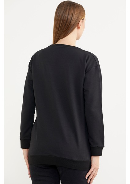Sıfır Yaka Oversize Sweatshirt - Siyah indirimleri