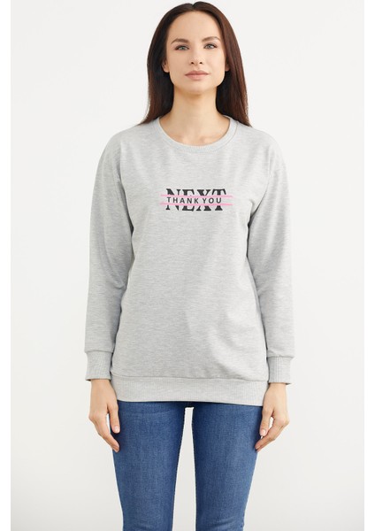 Sıfır Yaka Oversize Sweatshirt - Gri