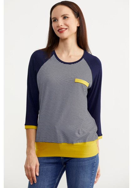Uzun Kol Çizgili Tunik T-Shirt - Lacivert fiyatları
