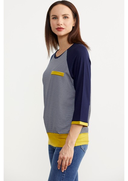 Uzun Kol Çizgili Tunik T-Shirt - Lacivert modelleri