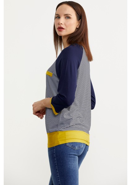 Uzun Kol Çizgili Tunik T-Shirt - Lacivert fırsatları