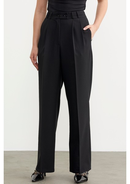 Yüksek Bel Pileli Palazzo Pantolon - Siyah fiyatları