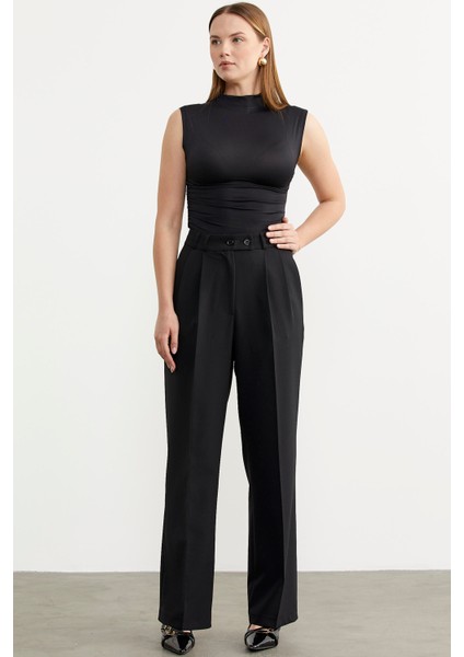 Yüksek Bel Pileli Palazzo Pantolon - Siyah modelleri