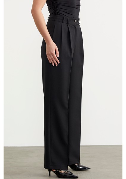Yüksek Bel Pileli Palazzo Pantolon - Siyah fırsatları