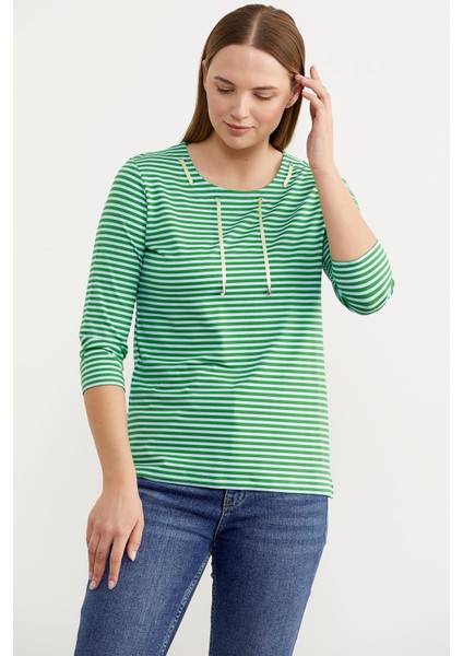 Neon Ip Detaylı Çizgili T-Shirt - Yeşil modelleri